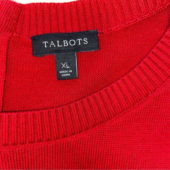 Talbots Red Sweater XL Crewneck With Pockets Zip Back 3/4 Sleeves Cotton Blend - Picture 4 of 8
